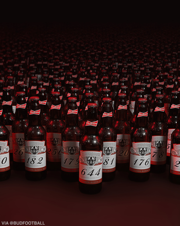 To celebrate Leo Messi's record-breaking 644th goal for Barcelona, Budweiser have sent a personalised bottle to every one of the 160 goalkeepers he's scored against. Some will be getting an entire crate! 