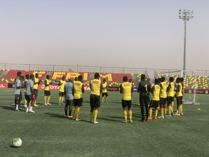 The Black Satellites trained on Saturday afternoon as they prepare for Monday’s semifinal match against Gambia