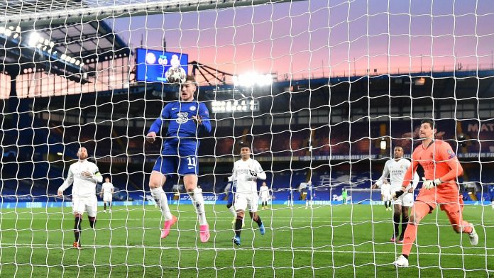 Timo Werner heads Chelsea in front against Real Madrid in the Champions League semi-final second leg