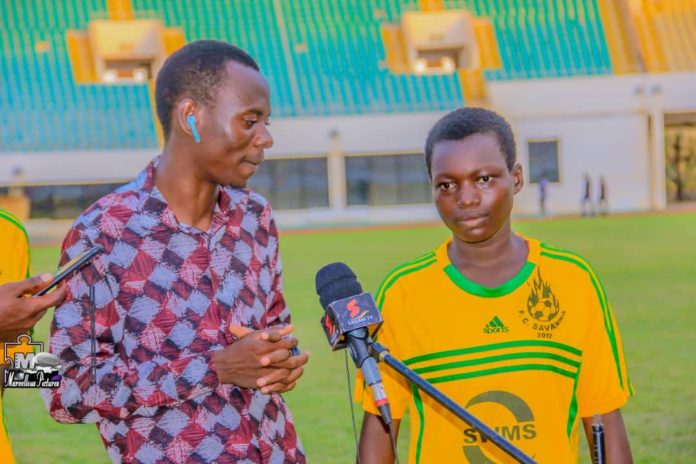 Abdul-Hanan Sakina (Right) in an interview with Bawa Mugis of Sagani TV in Tamale at the Aliu Mahama Sports Stadium
