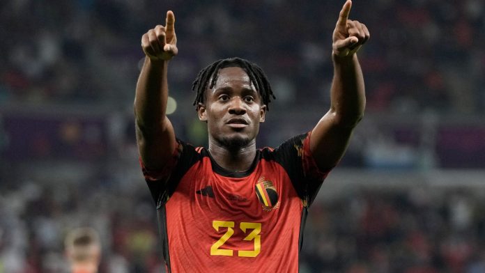 Michy Batshuayi celebrates after scoring the winner for Belgium against Canada