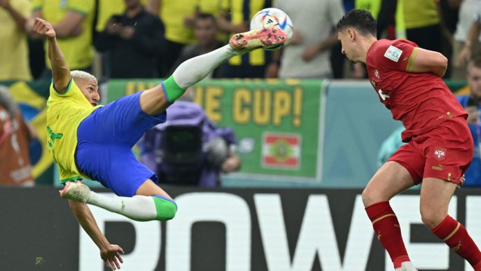 Richarlison scores an acrobatic second goal for Brazil against Serbia