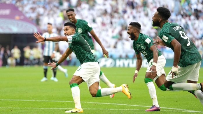 Saudi Arabia's Salem Al-Dawsari celebrates scoring the winner