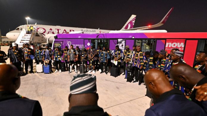 Team Ghana arrive in Doha for FIFA World Cup in colourful traditional smocks