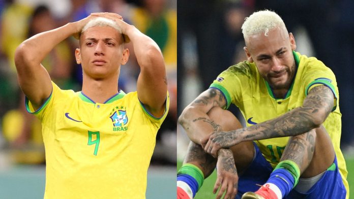 Richarlison and Neymar look dejected after Brazil's latest quarter-final exit