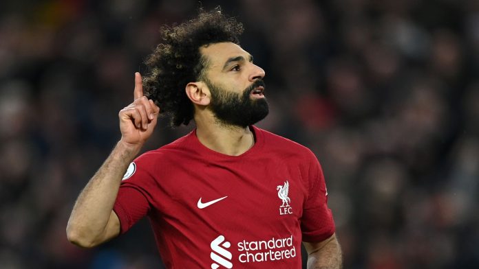 Mo Salah celebrates after scoring in Liverpool's rout of Manchester United