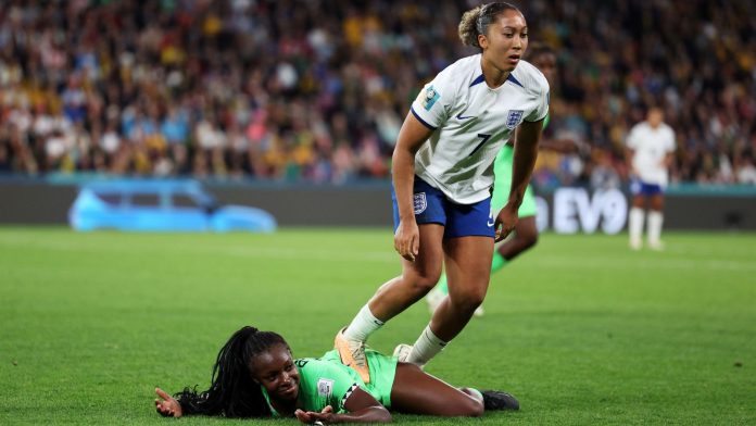 Lauren James cut a frustrated figure throughout the game against Nigeria, before being sent off