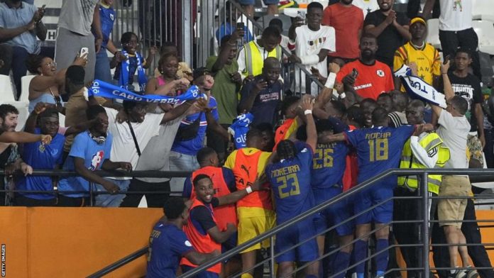 Cape Verde players raced to the stands at the Felix Houphouet-Boigny Stadium to celebrate Garry Rodrigues' winner with their supporters